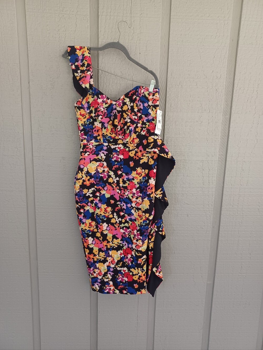 Aidan By Aidan Mattox Floral Dress Size 8 Party Cocktail One Off Shoulder Ruffle